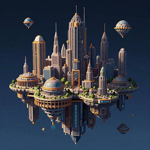 Vintage Cyberpunk Floating Sky City