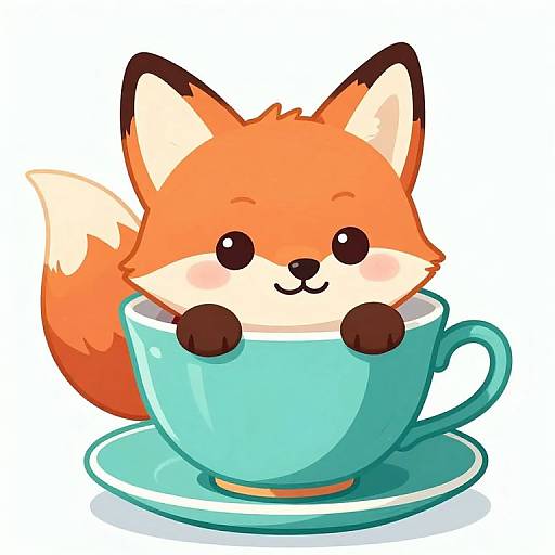 Cute Fox Peeking From Teacup