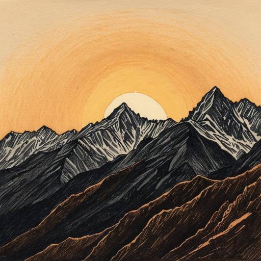 Mountain Silhouette Pencil Drawing at Sunset