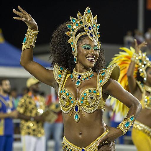 Samba Dancer in Gold and Turquoise Costume