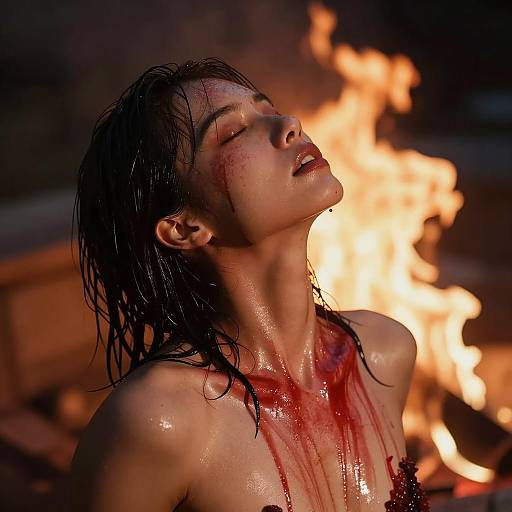 Nude Figure in Fiery Red Liquid