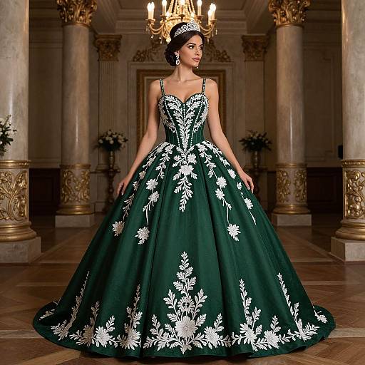 Elegant Woman in Green Ball Gown