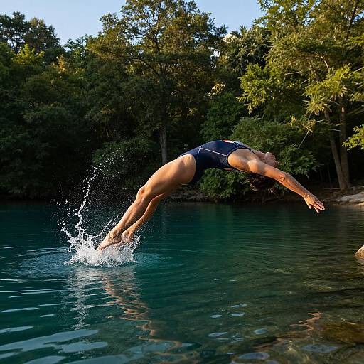 Elegant Swimmer Diving in Crystal Lake