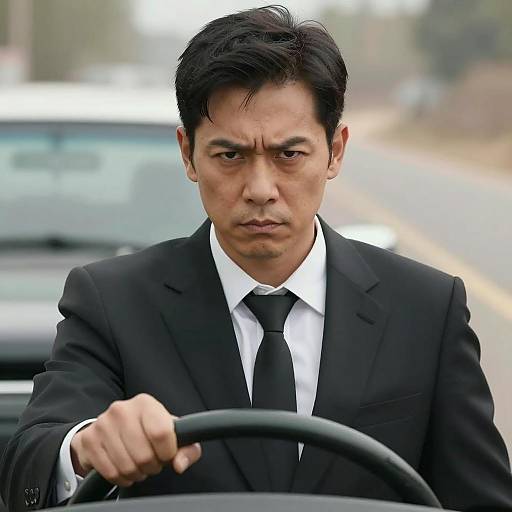 Serious Man Driving Car