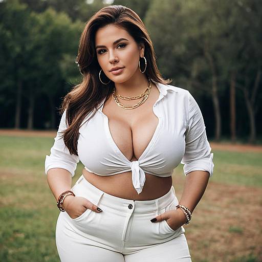Plus Size Woman in White Crop Top Outdoors