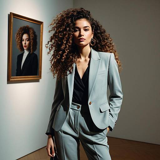 Fashion Influencer with Voluminous Curls in Blazer