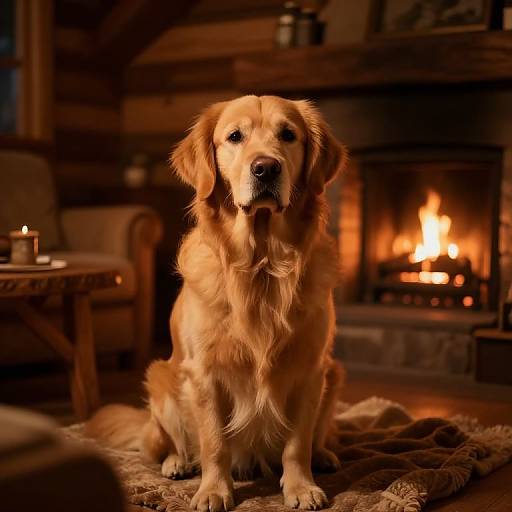Golden Retriever in Cozy Rustic Cabin