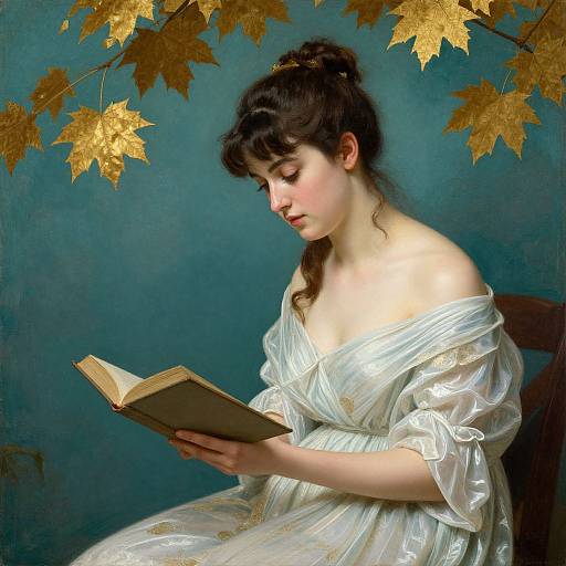 Serene Vintage Reading Oil Portrait