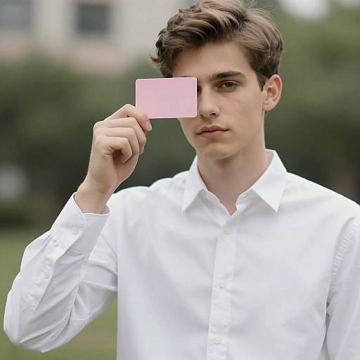 Young Man With Pink Card Portrait