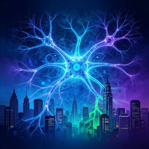 Abstract AI Neural City Mural