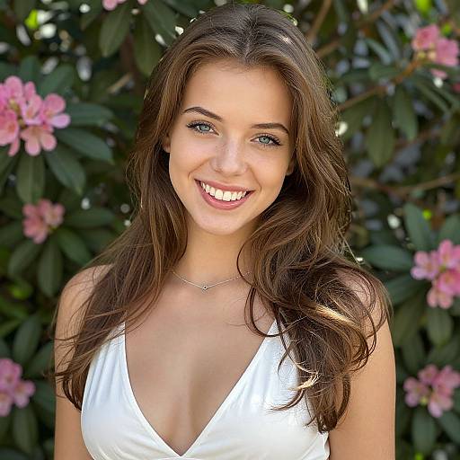 Smiling Woman in Natural Floral Setting