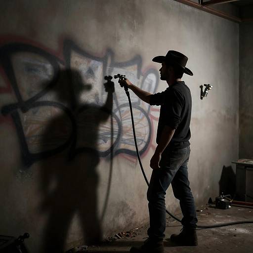 Cowboy Graffiti Artist in Dim Setting
