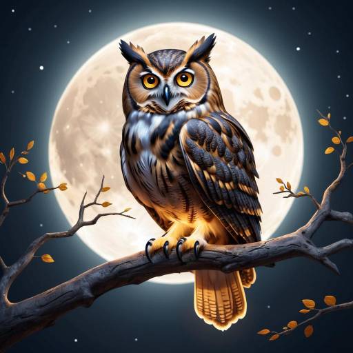 Wise Owl on a Glowing Full Moon Wise Owl on a Glowing Full Moon