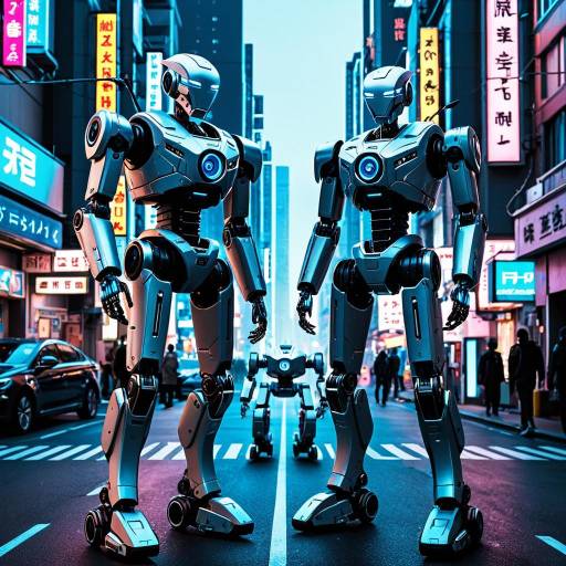 Futuristic Android Duo in Neon City