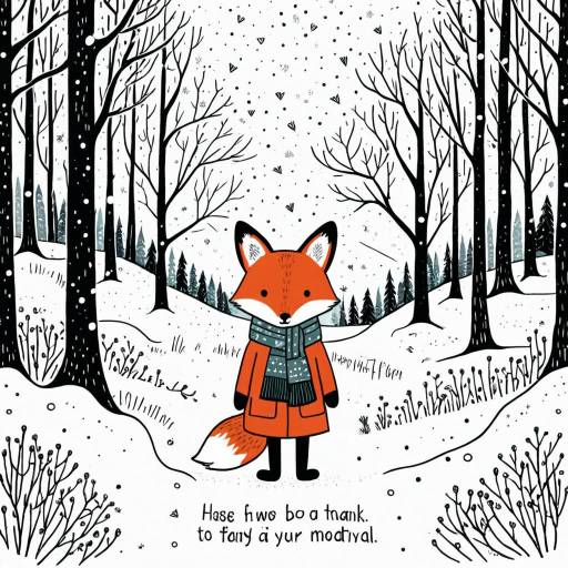 Illustration of Fox in Scarf in Snowy Woodland