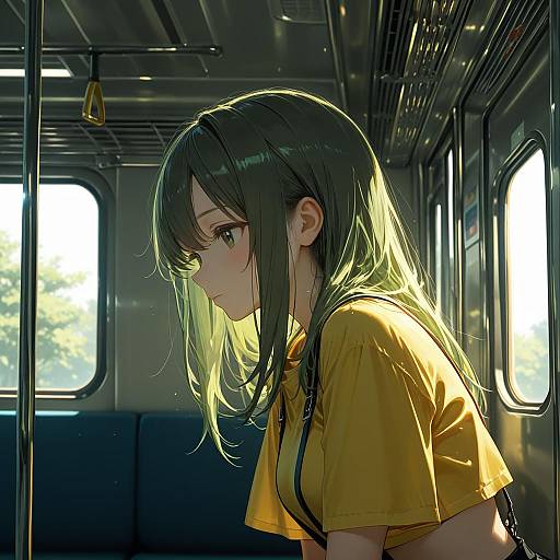 Detailed Sketch of Girl on Train