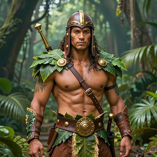 Muscular Jungle Warrior in Photorealistic Style