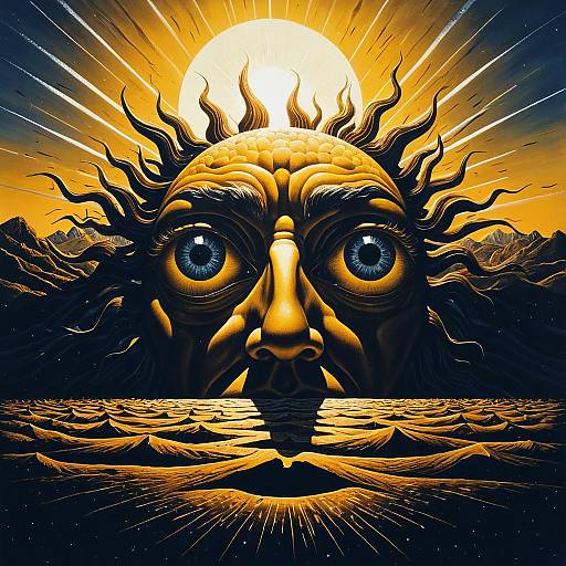 Surreal Sun with Eyes over Ocean