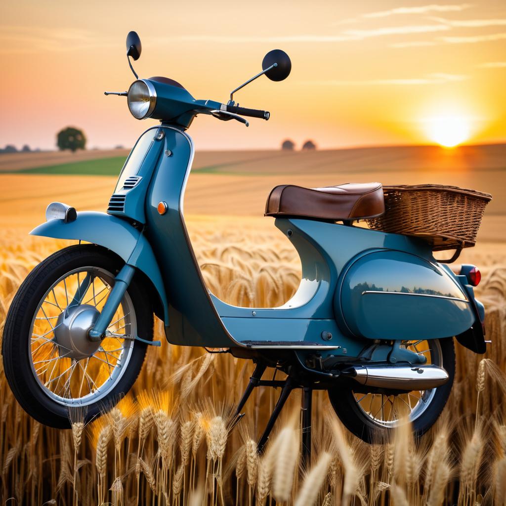 Vintage Moped in a Dusk Wheat Field