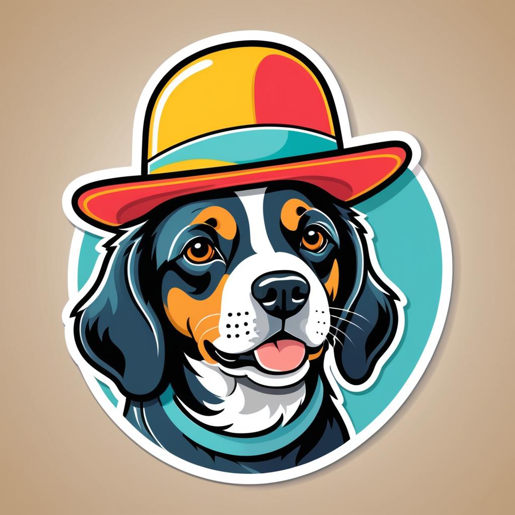 Colorful Dog with Hat Sticker Design