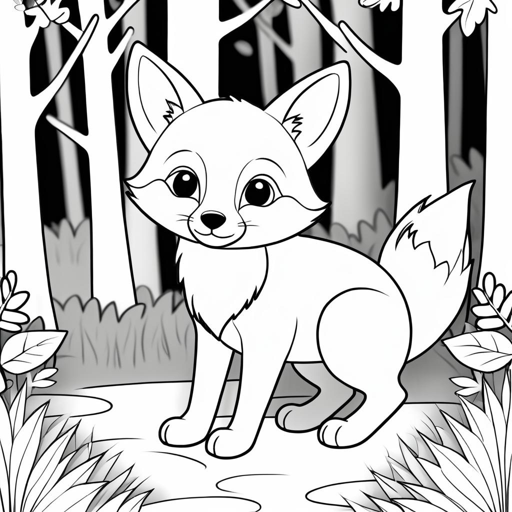 Charming Black and White Fox Illustration