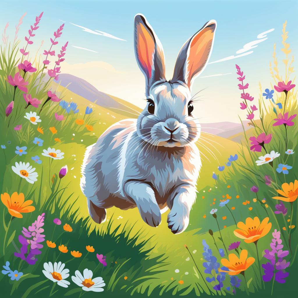 Vibrant Rabbit Hopping in Flower Meadow