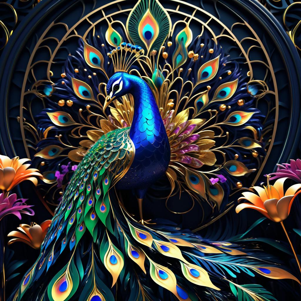 Ultra-Detailed Biomechanical Peacock Art