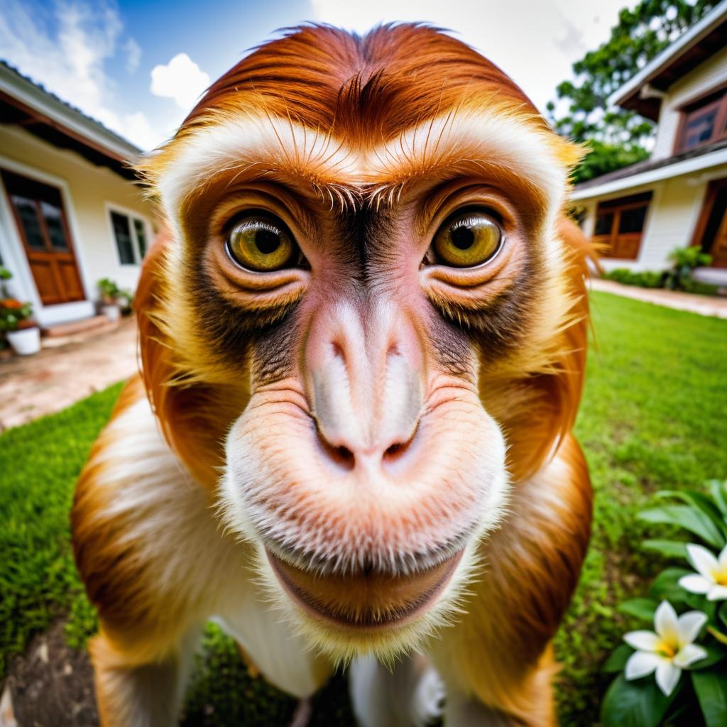 Goofy Proboscis Monkey on Cozy Porch