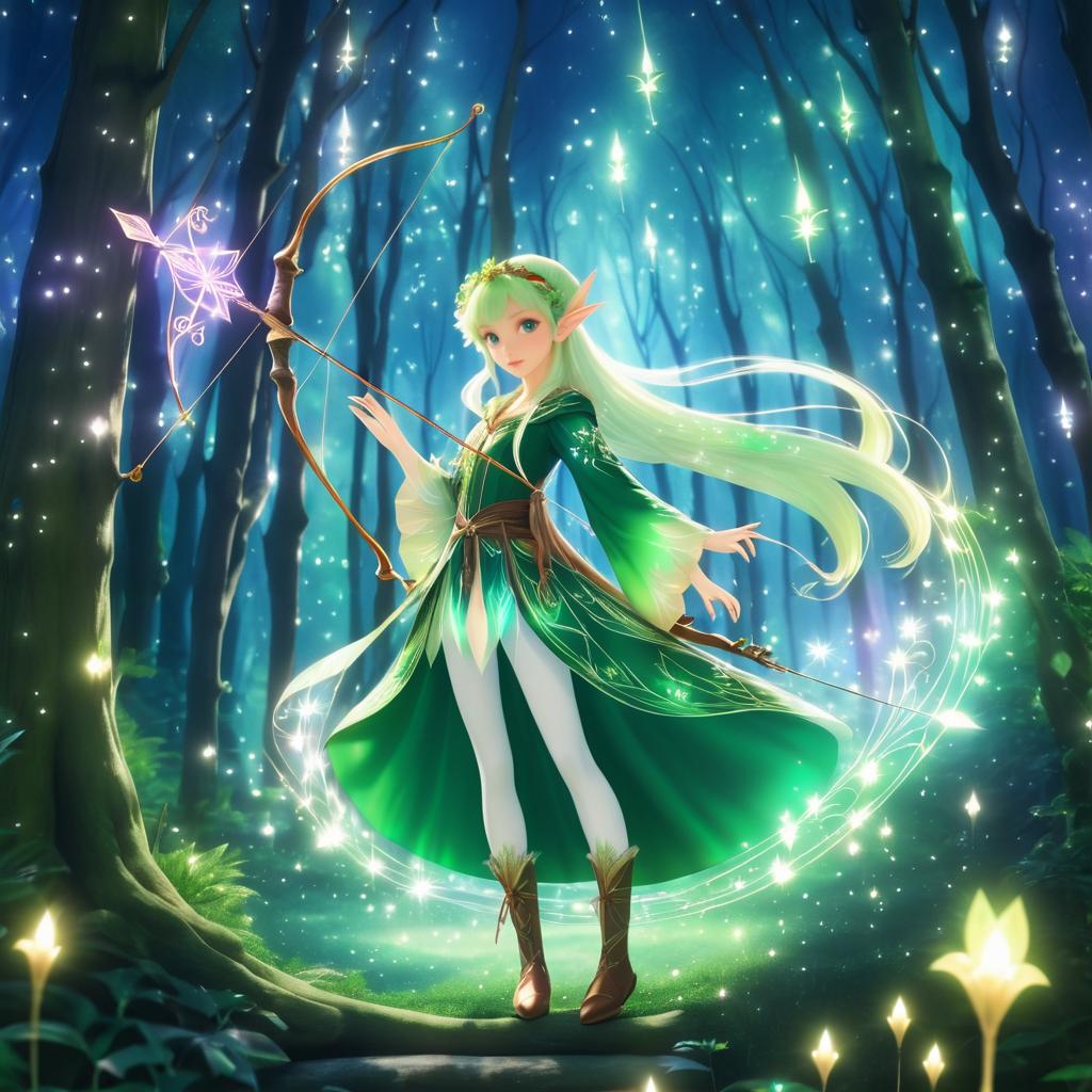 Charming Elf with Magical Bow in Forest