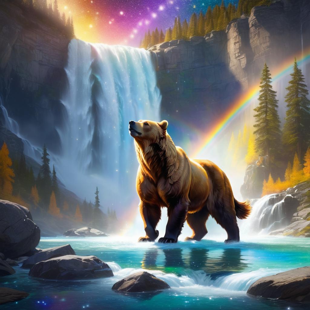 Radiant Centaur-Bear in a Waterfall