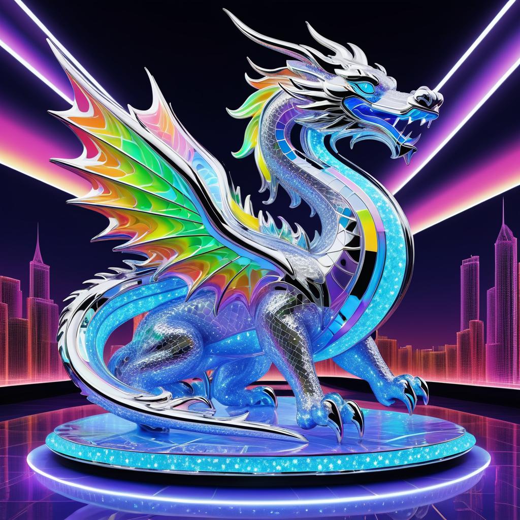 Neon Dragon Sculpture in Surreal Landscape