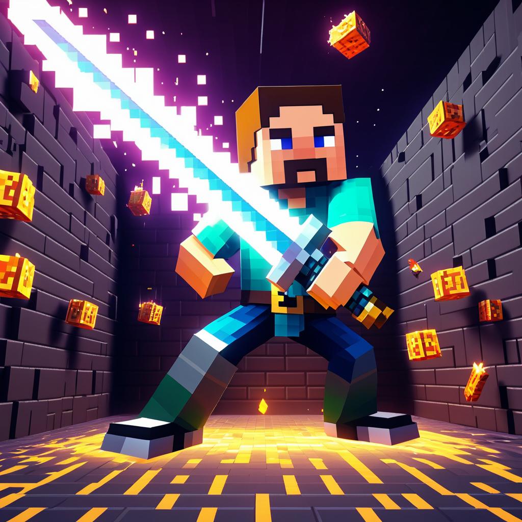 Retro Gamer with Glowing Iron Sword