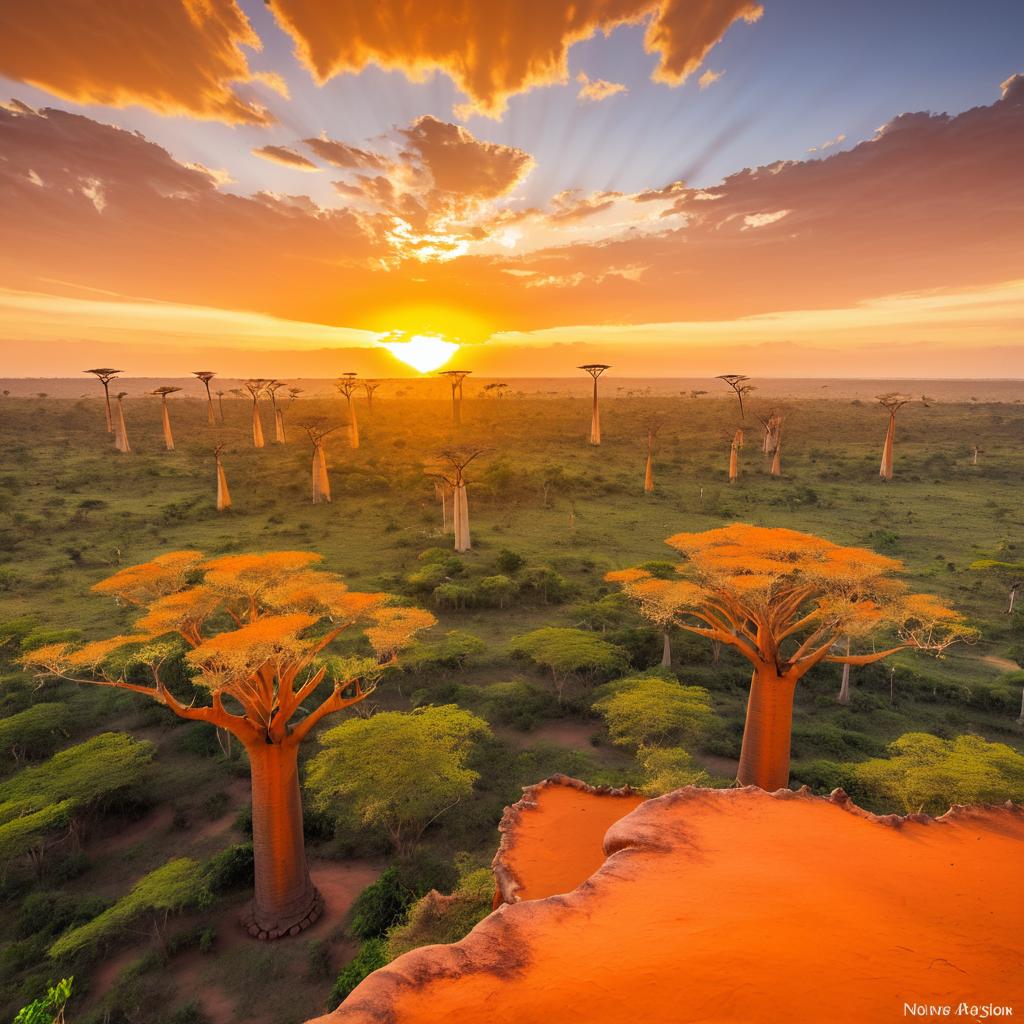 Sunset Over Baobab Trees in Tsingy