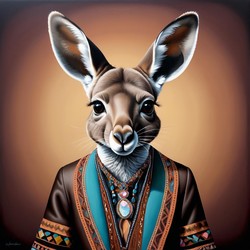 Bohemian Kangaroo in Dark Hyper-Realism