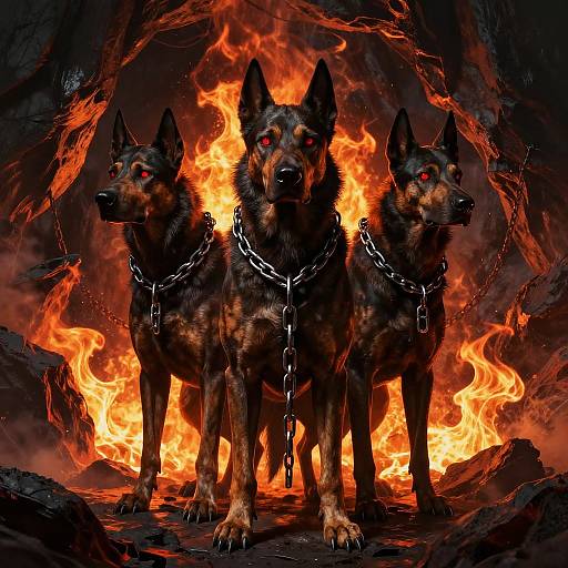 Realistic Three-Headed Cerberus Hellhound