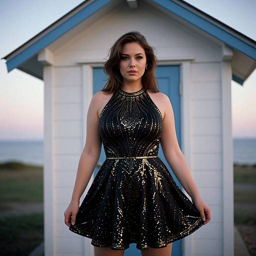 Curvy Woman in Seaside Sunset Dress