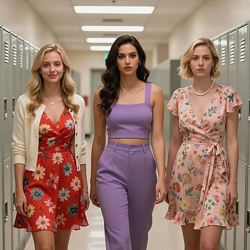 Three Women in a School Hallway