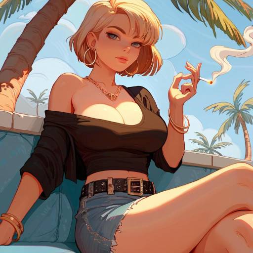 Sassy Solo Girl Under Palm Trees
