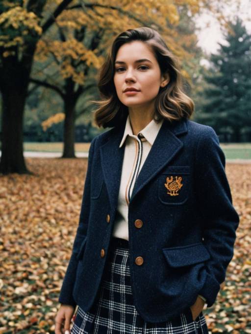 Young Woman in Preppy Fall Outfit Outdoors