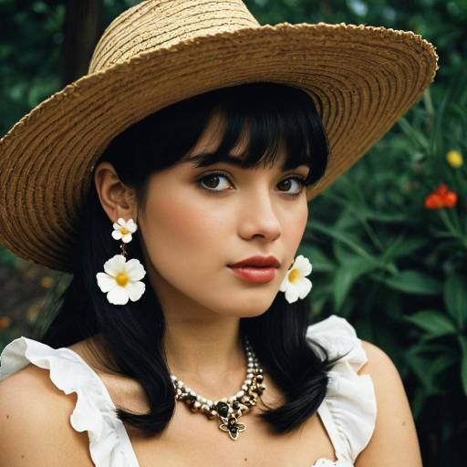 Woman in Straw Hat with Floral Earrings