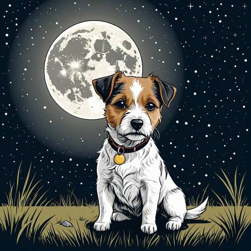 Chibi Russell Terrier with Full Moon