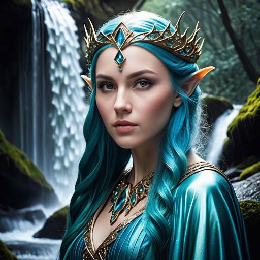 Enchanting Elf Queen by a Waterfall
