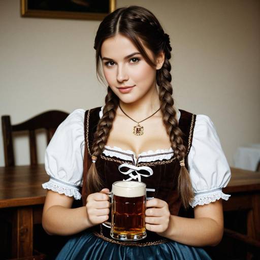 Young Woman in Traditional German Dirndl with Beer