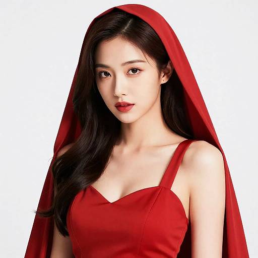 Close-Up of Woman in Red Goddess Costume