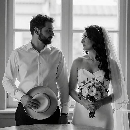 Vintage Black-and-White Bride and Groom Portrait