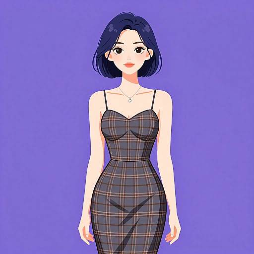 Stylish Woman in Plaid Spaghetti-Strap Dress