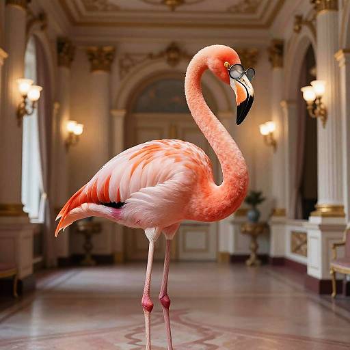 Elegant Flamingo in Surreal Ballroom