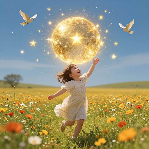 Joyful Innocence in Blooming Field