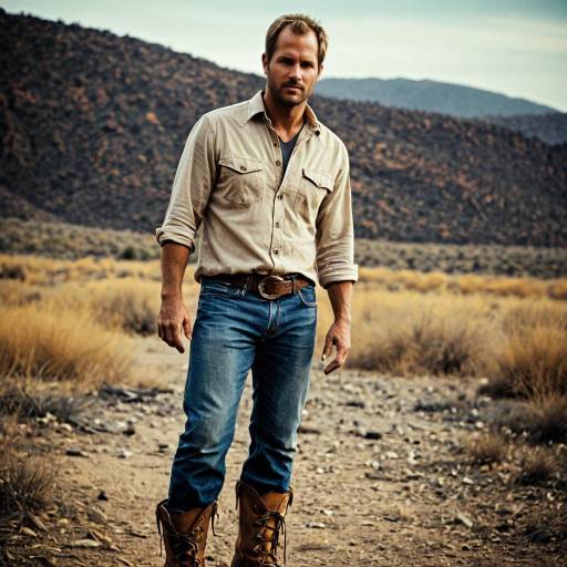 Rugged man in desert landscape