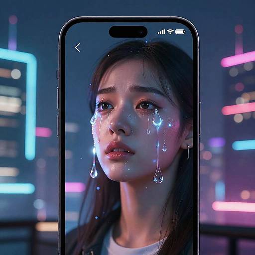 Futuristic Crying Filter on Transparent Smartphone